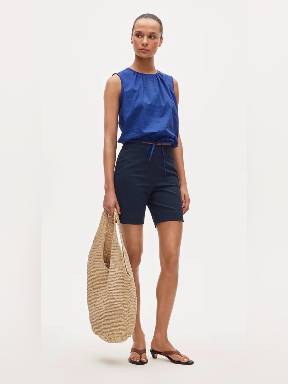 J.Crew Drawstring-waist tank top in sateen in brilliant indigo